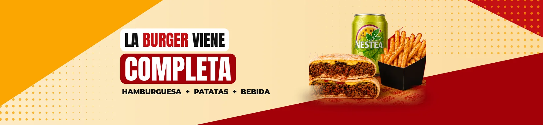 Burger Completa: hamburguesa, patatas y bebida